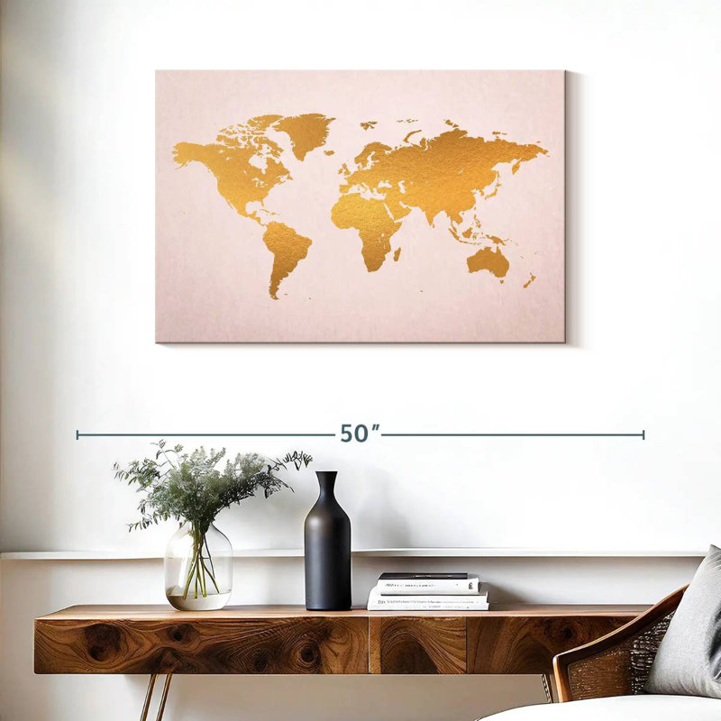 Or Aliaz sur une carte du monde rose, H 24 po x l 36 po