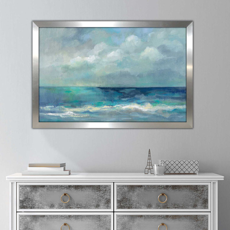 Nuage et mer - Peinture, Encadrement argenté, H 33,5 po x l 49,5 po x P 1 po