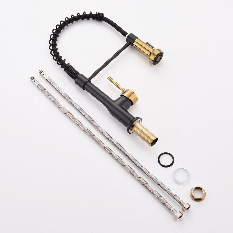 Robinet de cuisine avec douchette rétractable en noir et or - facile à nettoyer et à entretenir pour une longue durée