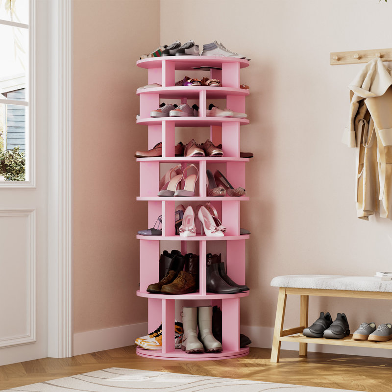 Trianna 32 Pair Rotating Shoe Rack Fits Shoe Size up to 10, Pink
