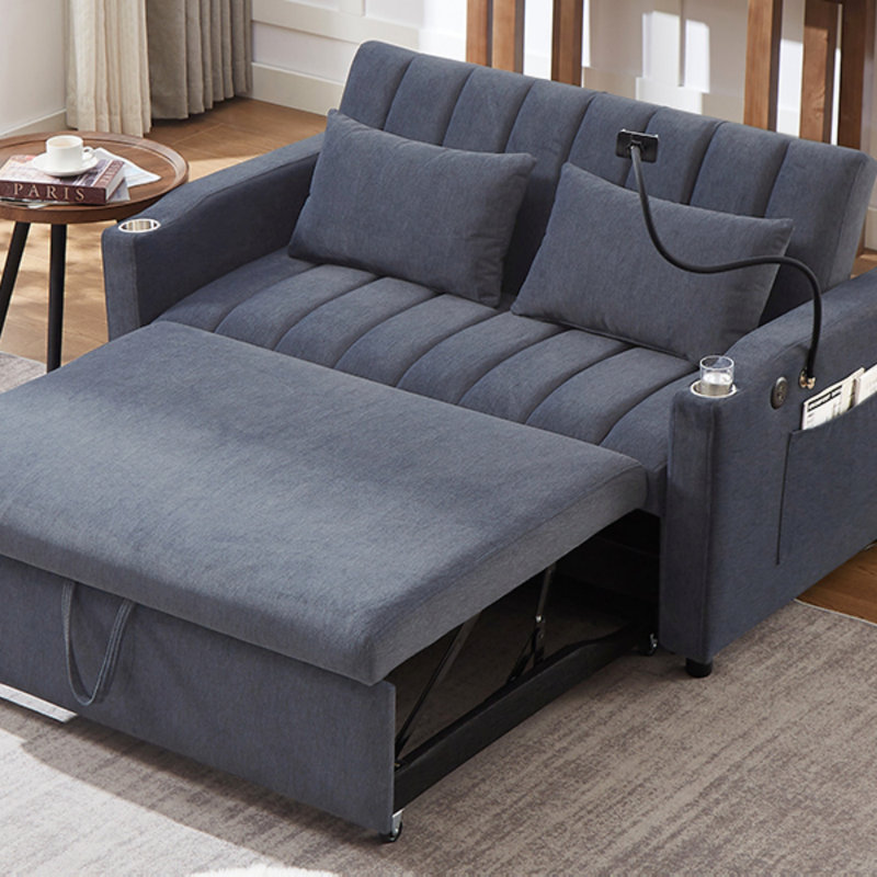 Agon Upholstered 55.9'' Sleeper Sofa, Blue Gray Polyester