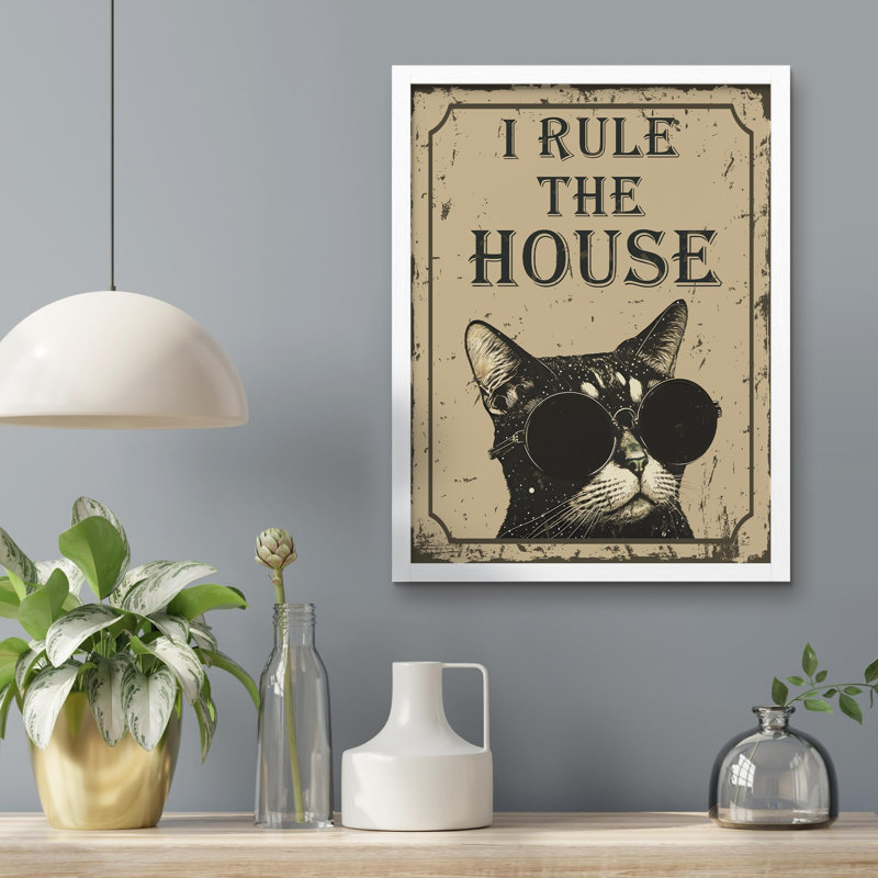 " Black Cats Rule " Print, White, 10" H x 8" W
