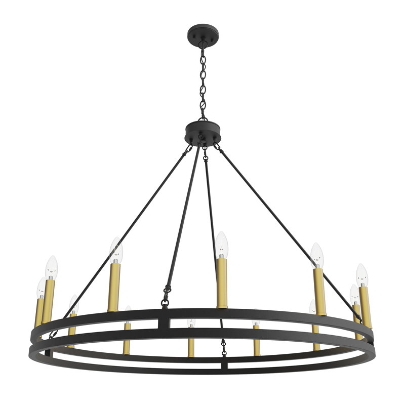 Lustre en roue de chariot à 12 lumières à intensité variable Ryang