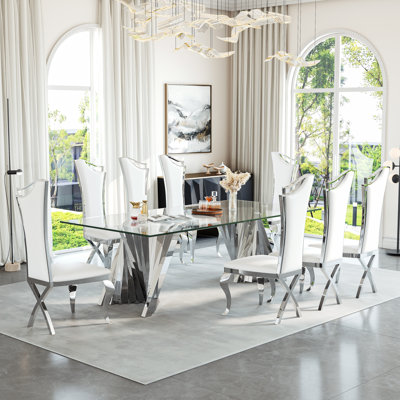 8 - Person Glass Top Double Pedestal Dining Set