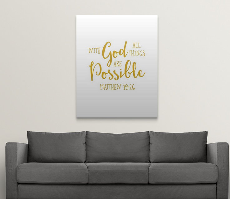 « matthew 19:26-scripture art », art textuel, H 20 po x l 16 po x P 1,5 po, Toile