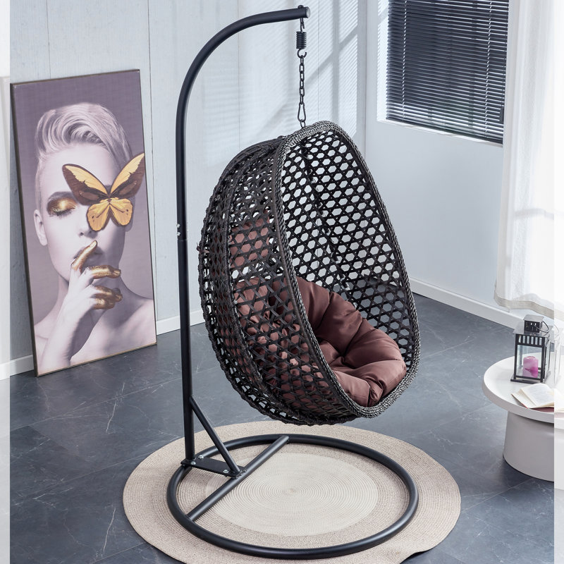 Fauteuil à œufs suspendu avec support et coussins, chaise pivotante robuste pour patio intérieur, porche et chambre à coucher | Idée de cadeau