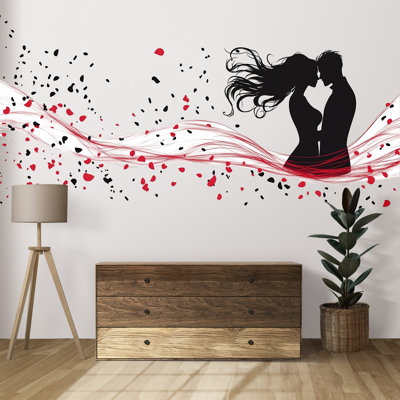 Couple Wall Decal, Romantic Love Sticker, Kiss Silhouette Wall Art, Bedroom Wall Decor, Modern Love Mural, 108Gm