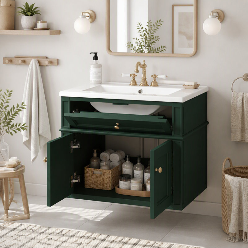 Meuble-lavabo mural 24 po avec évier pour rangement dans la salle de bain, Vert