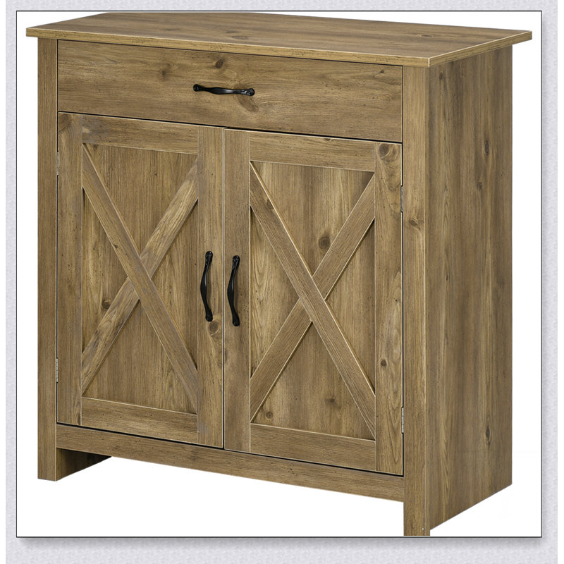Accent Cabinet with Drawer, Natural Wood