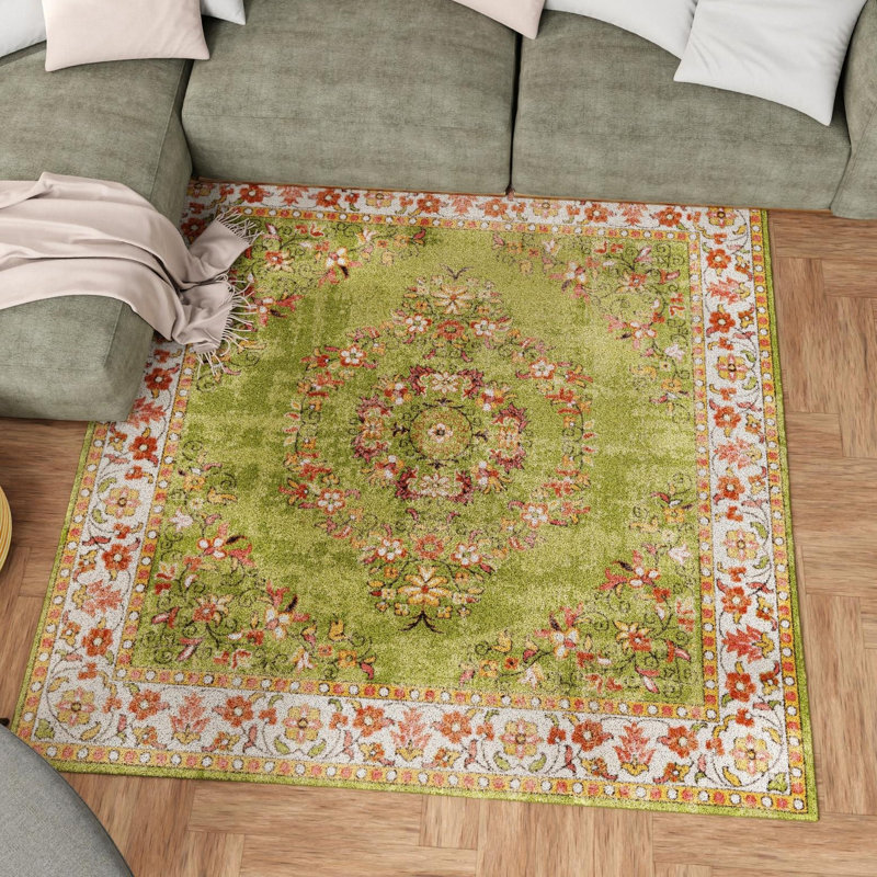 Oriental Green Area Rug, Square 7'10"