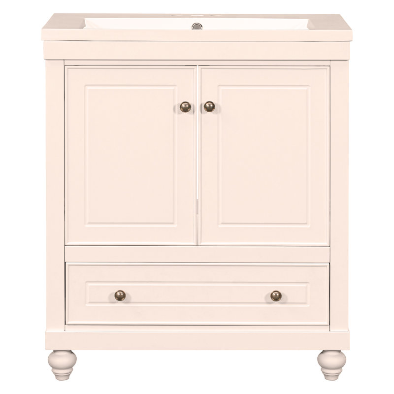 Meuble-lavabo de 30 po avec lavabo en céramique, armoire combinée avec portes et tiroir, structure solide et panneau de fibres à densité moyenne