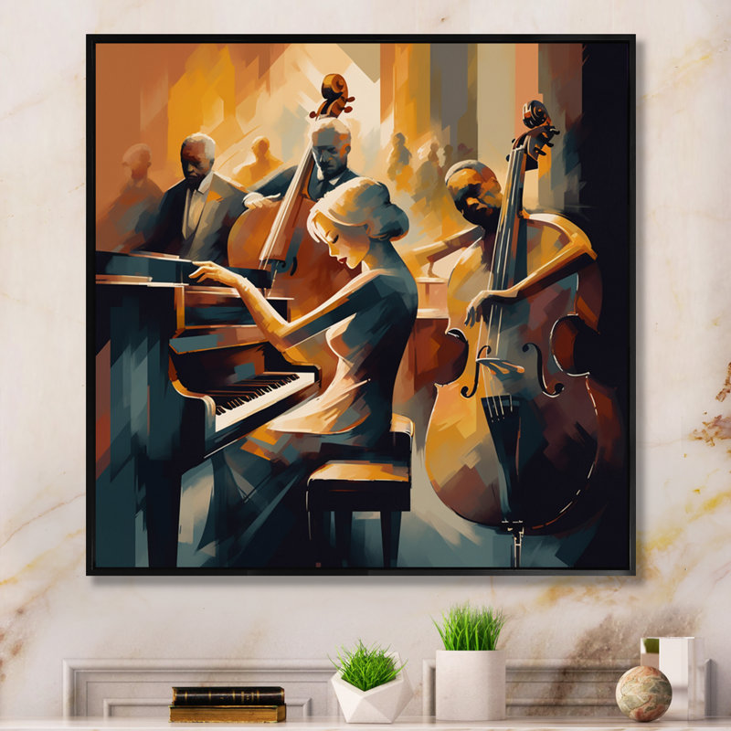 «Femelle Jazz Performer And Band II - Music Jazz», reproductions encadrées, H 24 po x l 24 po x P 1 po, Cadre flottant noir