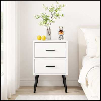 2-Drawer Nightstand with Metal Legs and Metal Handles, Modern White Bedside Table, Small End Table for Bedroom, Living Room or Apartment