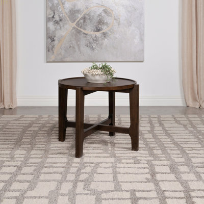 Table de bout ronde en bois massif brun foncé Mavis