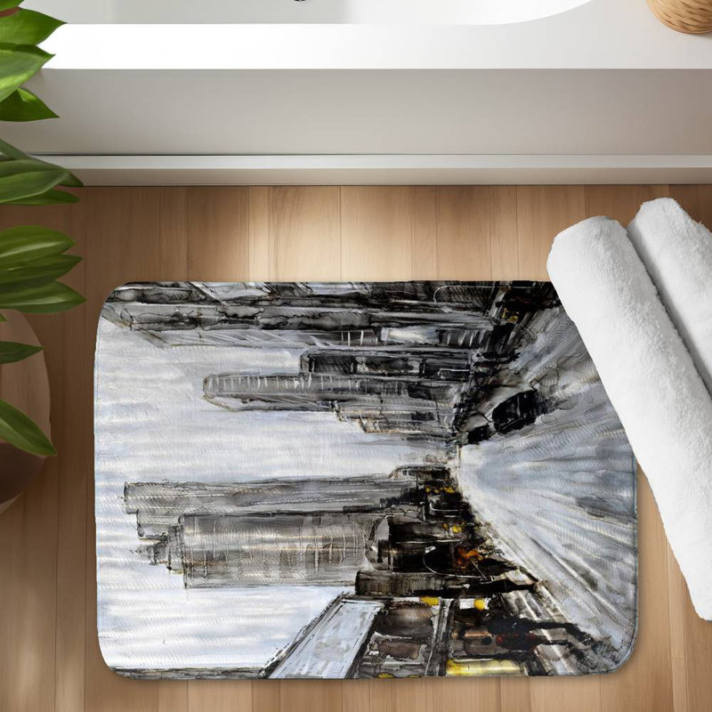 Gray gloomy street Bath Mat with Non-Slip Backing - Quick Dry Memory Foam Bathroom Rug - Absorbent - Modern Plush Spa-Style - Machine Washable