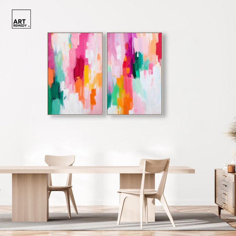 Ensemble de décorations murales Modernes, "Dynamic Expressions Duo" par Art Remedy, cadre argenté, 30 x 45, H 46 po x l 31 po