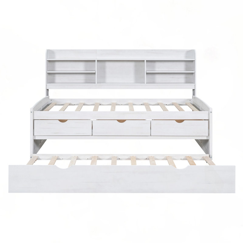 Lit capitaine simple en bois avec étagères intégrées, Blanchies, Lit simple
