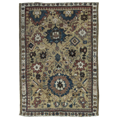 Tapis beige / brun en laine fait à la main Vintage