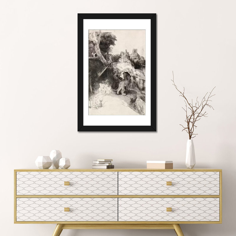 «Saint Jerome lecture dans un paysage italien» par Rembrandt, reproduction d'art sur toile, H 24 po x l 16 po x P 1 po, Blanc