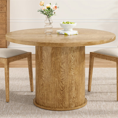 43" Round Dining Table for 4 People, Small Kitchen Dining Table with Wood Top and Sturdy Metal Pedestal Base, Modern Round Dinner Table for Dining Roo