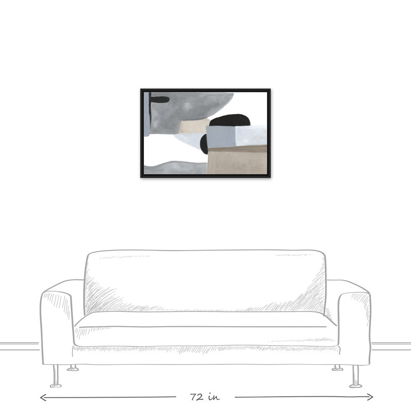 Gris et bleus abstrait - peinture, Toile à cadre flottant noir, H 21,75 po x l 31,75 po x P 1,75 po