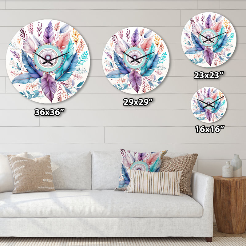 Horloge murale pastel turquoise Boho Dreamcatcher, Petit