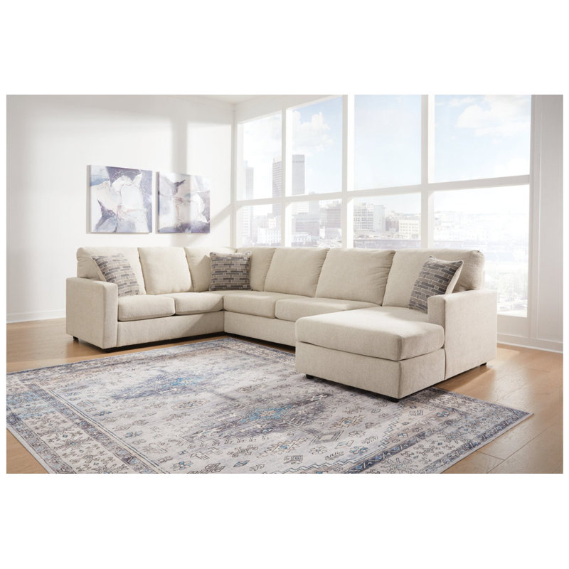 Canapé modulaire 3 pièces avec méridienne Nalan, Orienté à droite, Polyester beige