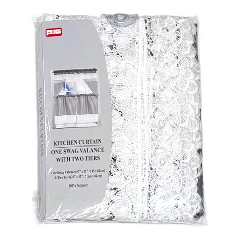 Ensemble 3 pièces de feston en dentelle et polyester - blanc / gris