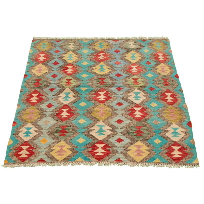 Tapis décoratif gris en laine de conception unique 4 pi 2 po x 5 pi 9 po noué à la main New Age