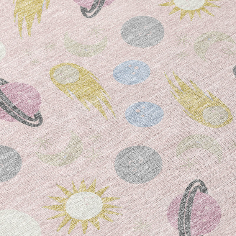 Machine Washable Indoor/Outdoor Chantille ACN2581 Kids Rug, Pink, 8' Round