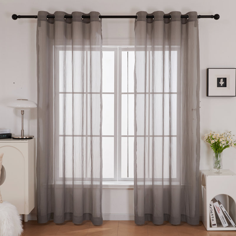 Janashia Sheer Curtain Panel Pair, 52 W x 72'' H, Dark Gray