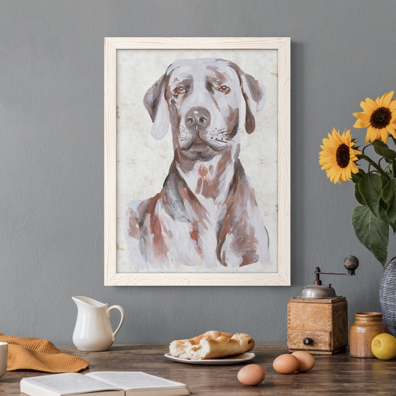 «Sitting Dog I», peinture sur toile encadrée, H 28 po x l 38 po x P 1 po, Cadre blanc