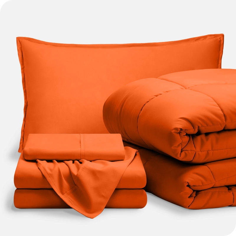 Ensemble de lit dans un sac, Orange / orange, Édredon simple extra long + taies d'oreiller