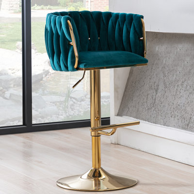 Swivel Adjustable Height Velvet Bar Stool