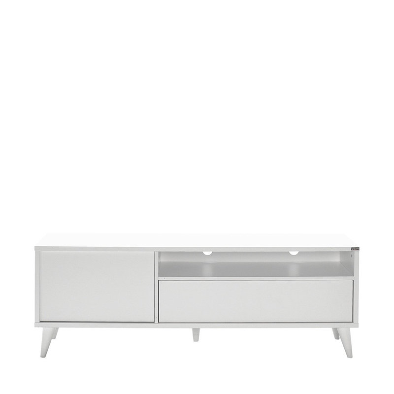 Modern White TV Stand with Wall-Mount Feature, 59.1 x 20.9 x 15.7 inches | 100% Melamine Coated Particle Board | Numerous Shelves for Entertainment Essentials | Stylish Design for Contemporary Living Spaces