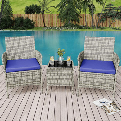 3-Piece Outdoor Rattan Furniture Set with All-Weather Cushions,Modern Patio Seating Group with Table Outdoor Garden Furniture Sets for Garden, Backyar by Winston Porter