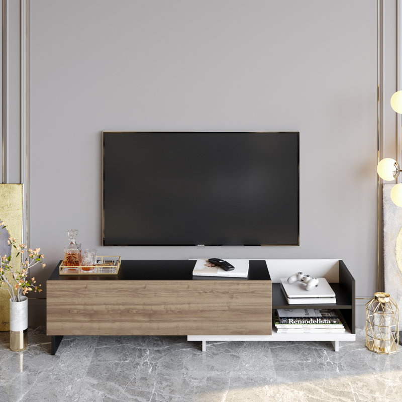 Arawyn 65'' Media Console, Black/White/Walnut