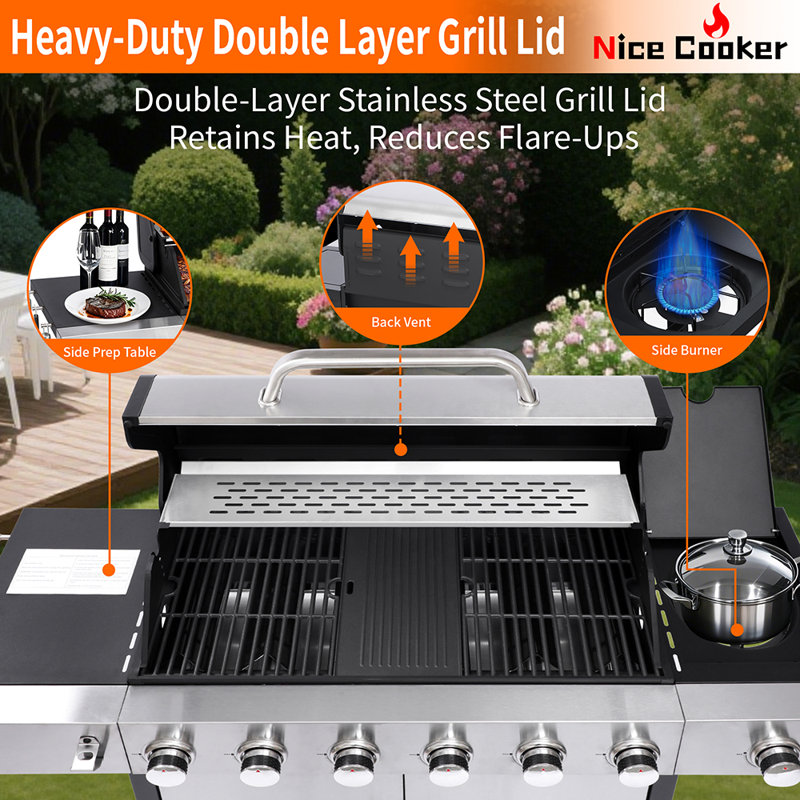 6 Burner Gas Grill With Side Burner