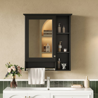 3-In-1 Bathroom Mirror Cabinet, Wall Mounted Medicine Cabinet With Adjustable Shelf & Tower Bar