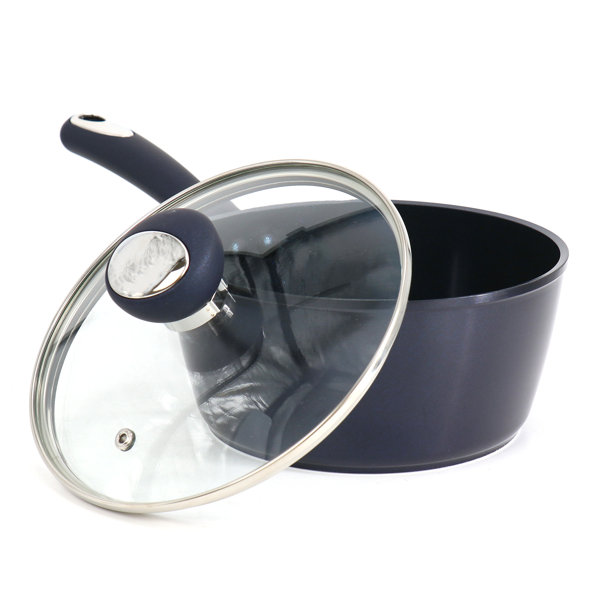 Oster Hawke 3.9 Quart Ceramic Nonstick Aluminum Saute Pan with Lid in Dark Blue