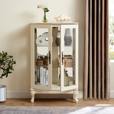 Glass Cabinet with Tempered Glass Doors with Adjustable Shelves