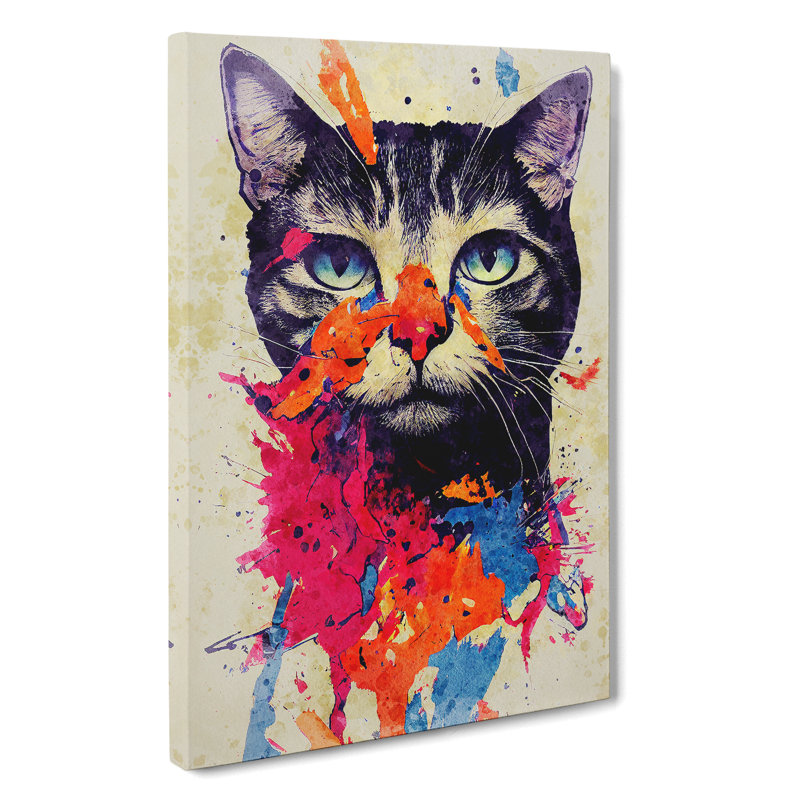 Catt Paint Splash No.6 - Print, Wrapped Canvas, 50cm H x 35cm W x 3cm D, White