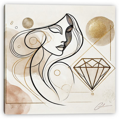 «Golden Sip», art mural sur toile tendue - Femme élégante avec verre à martini