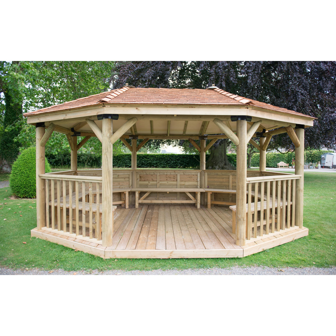 5.3m x 3.8m Wooden Gazebo with Cedar Roof and Benches with Installation Service