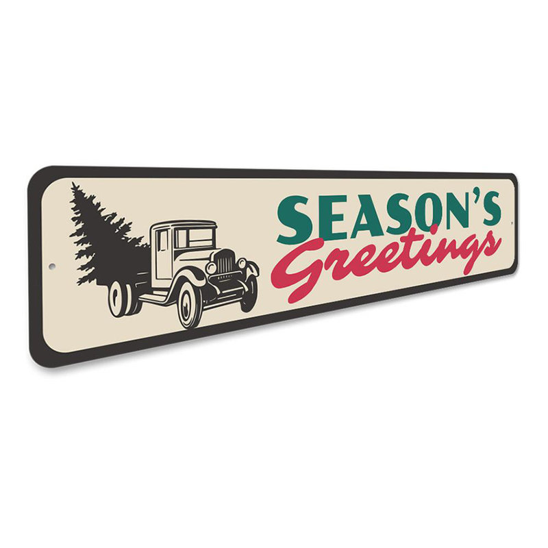 Signe d'arbre en bois Season's Greetings, H 6 po x l 24 po x P 0,06 po