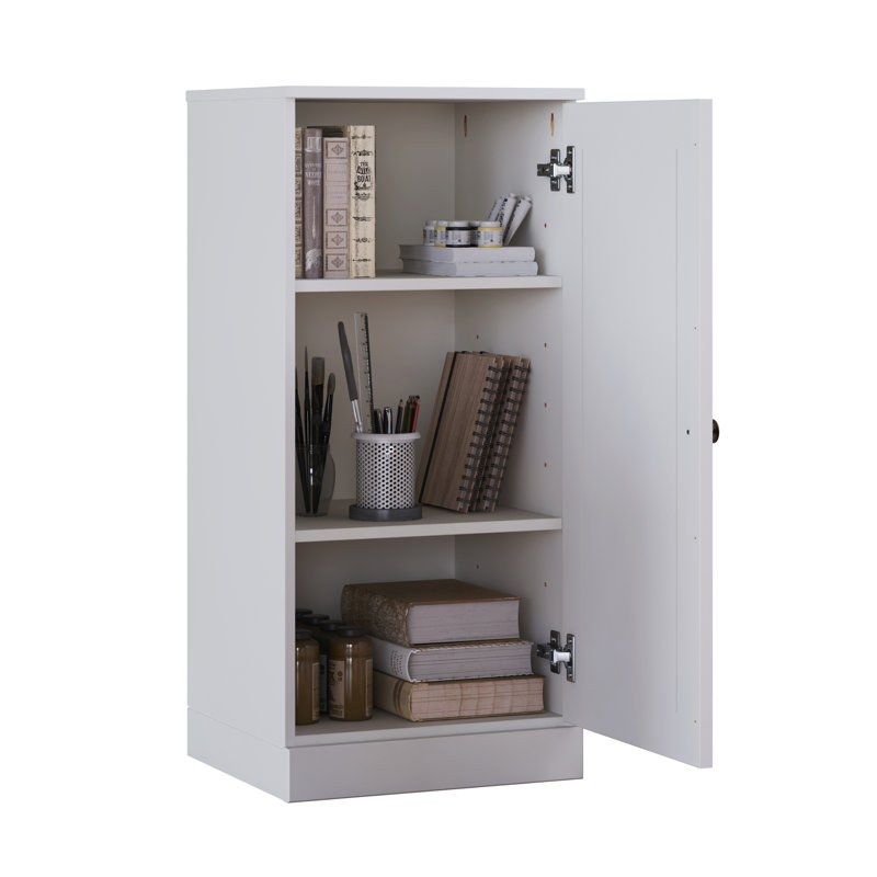 100% Solid Wood 3-Shelf Bookcase with Solid Door and Adjustable Shelves, White