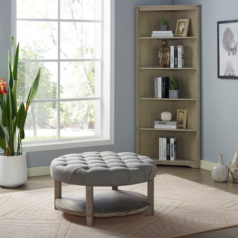 Corto Upholstered Ottoman, Light Gray, Light Brown