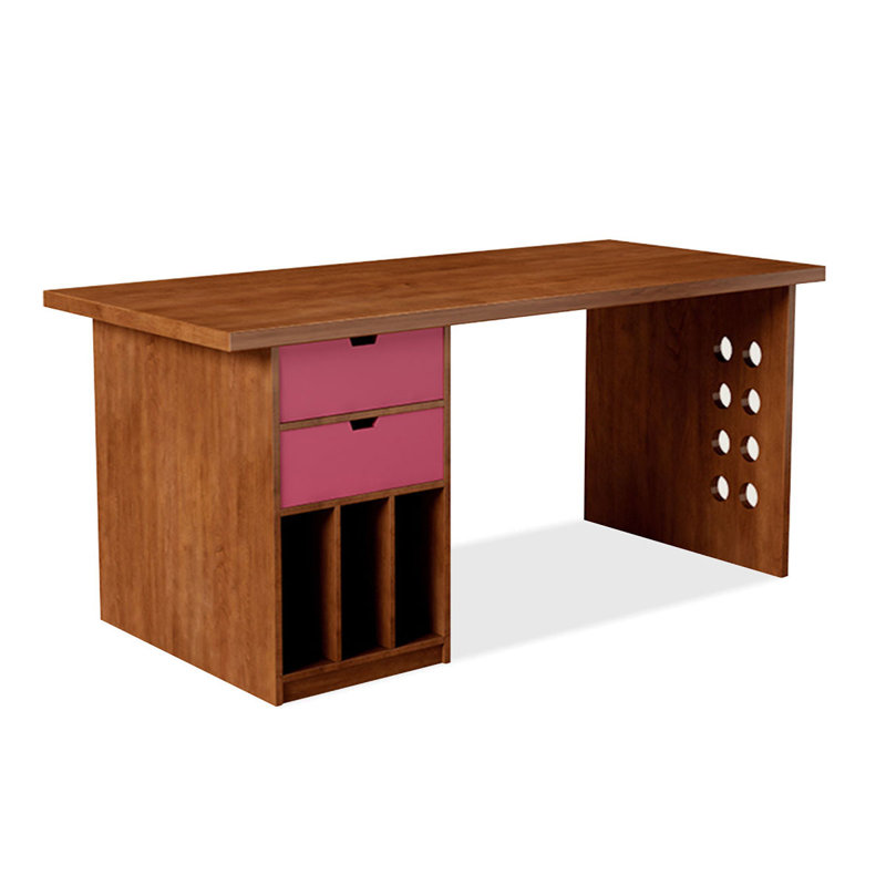 Brown+Pink Rectangular Solid Wood desks, 29.53" H x 78.74" W x 31.5" D