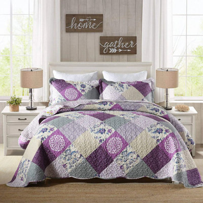 HoneiLife Late spring Purple Blended Quilting lightweight summer bedspreads 3-Piece King Size Bedding sets