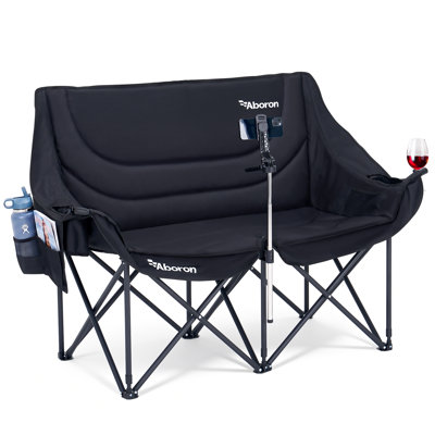 2 Person Stadium Chair, Oversized Padded Folding Loveseat with Phone & Wine Glass Holder